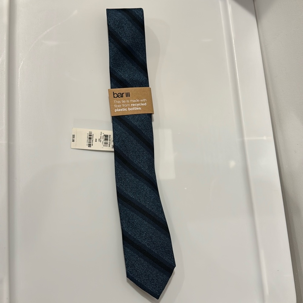 Bar III Marlier Stripe NWT Tie in 100% Repreve Recycled Polyester.